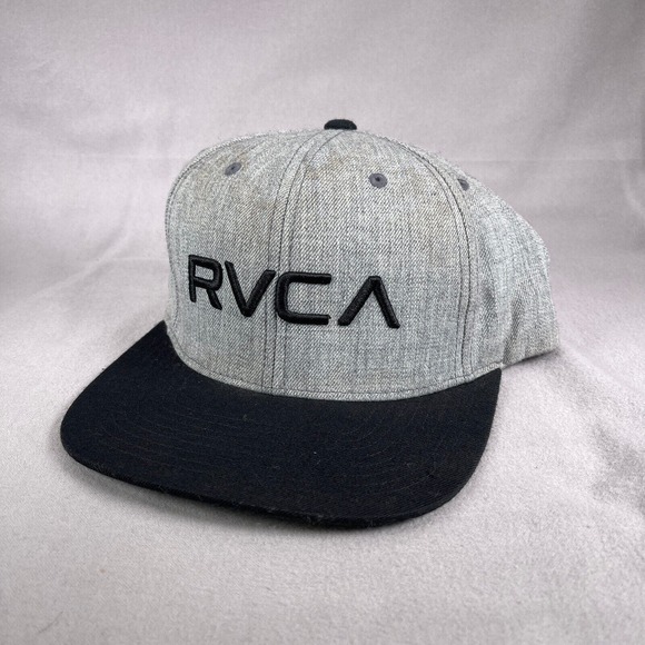 RVCA Hat Mens One Size Gray Snapback Cap Flat Bill Surfer Skater Casual - Picture 10 of 10